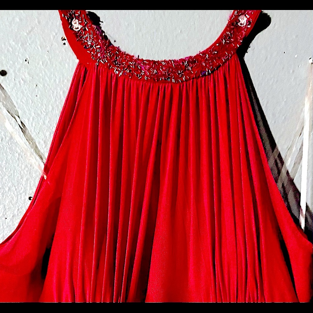 Sleeveless halter top with beaded neck line long casual dress